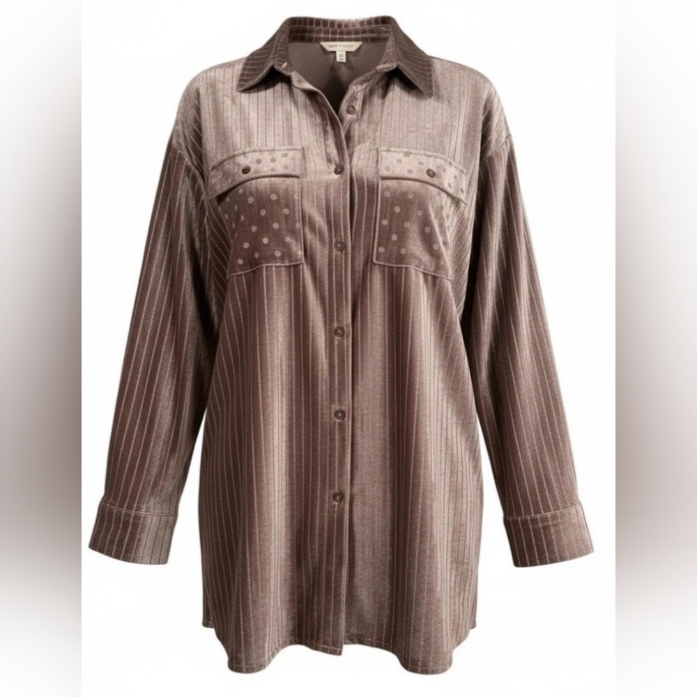 Velvet Striped Button-Up Shirt
